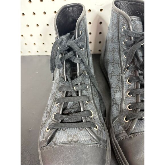 GUCCI MENS GG Canvas Leather High Top Sneakers US 9.5 made in ITALY - Picture 9 of 16